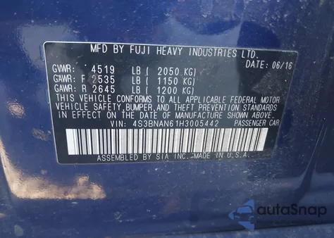 2017 Subaru Legacy 2.5I Limited из США, поврежденный, VIN 4S3BNAN61H3005442